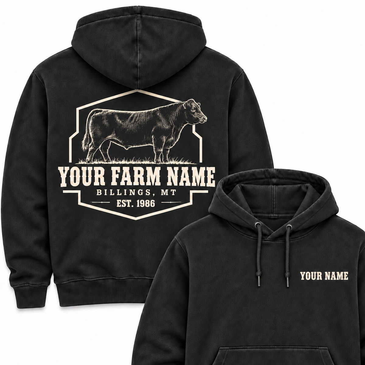 Personalized Name And Farm Name Black Angus Farm Hoodie