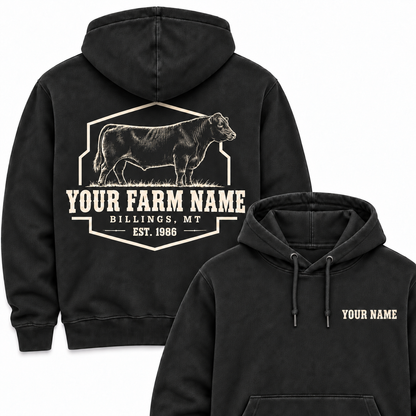 Personalized Name And Farm Name Black Angus Farm Hoodie