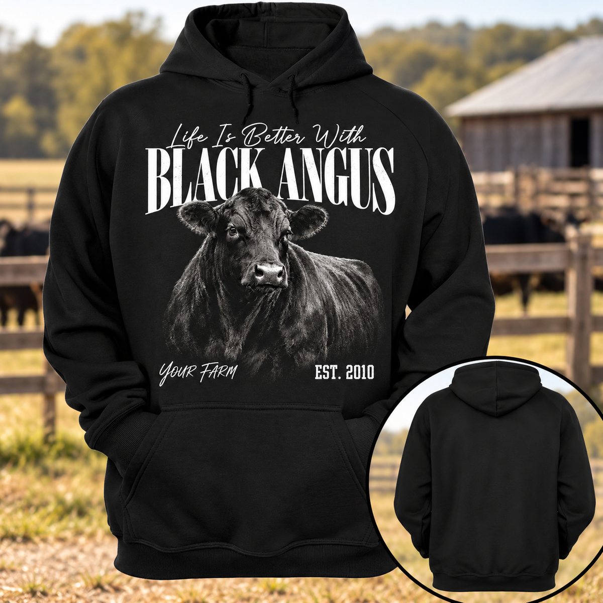 Personalized Farm Name Life Is Better With Black Angus Hoodie