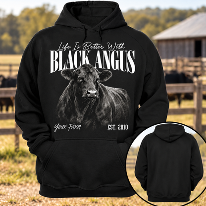 Personalized Farm Name Life Is Better With Black Angus Hoodie