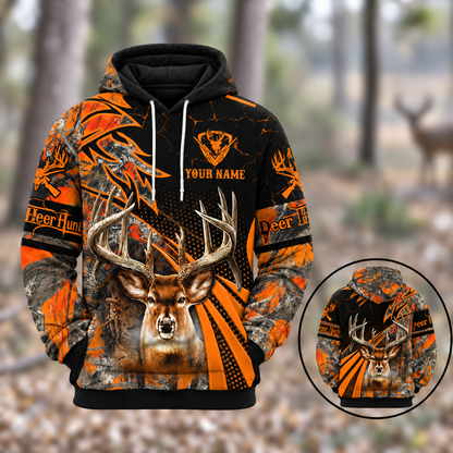 Personalized Name Deer Hunting Orange Camo Dot Pattern 3D Over Printed Hoodie