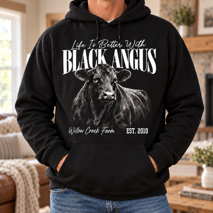 Personalized Farm Name Life Is Better With Black Angus Hoodie