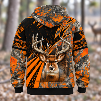 Personalized Name Deer Hunting Orange Camo Dot Pattern 3D Over Printed Hoodie