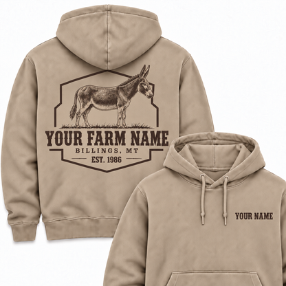 Personalized Name And Farm Name Donkey Farm Hoodie