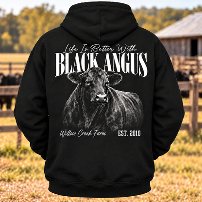 Personalized Your Name And Farm Name Life Is Better With Black Angus Hoodie