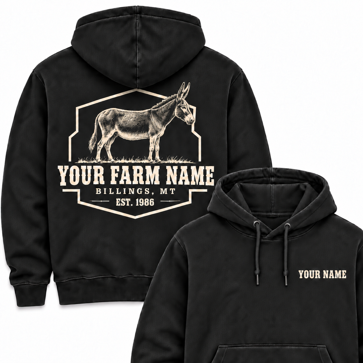 Personalized Name And Farm Name Donkey Farm Hoodie