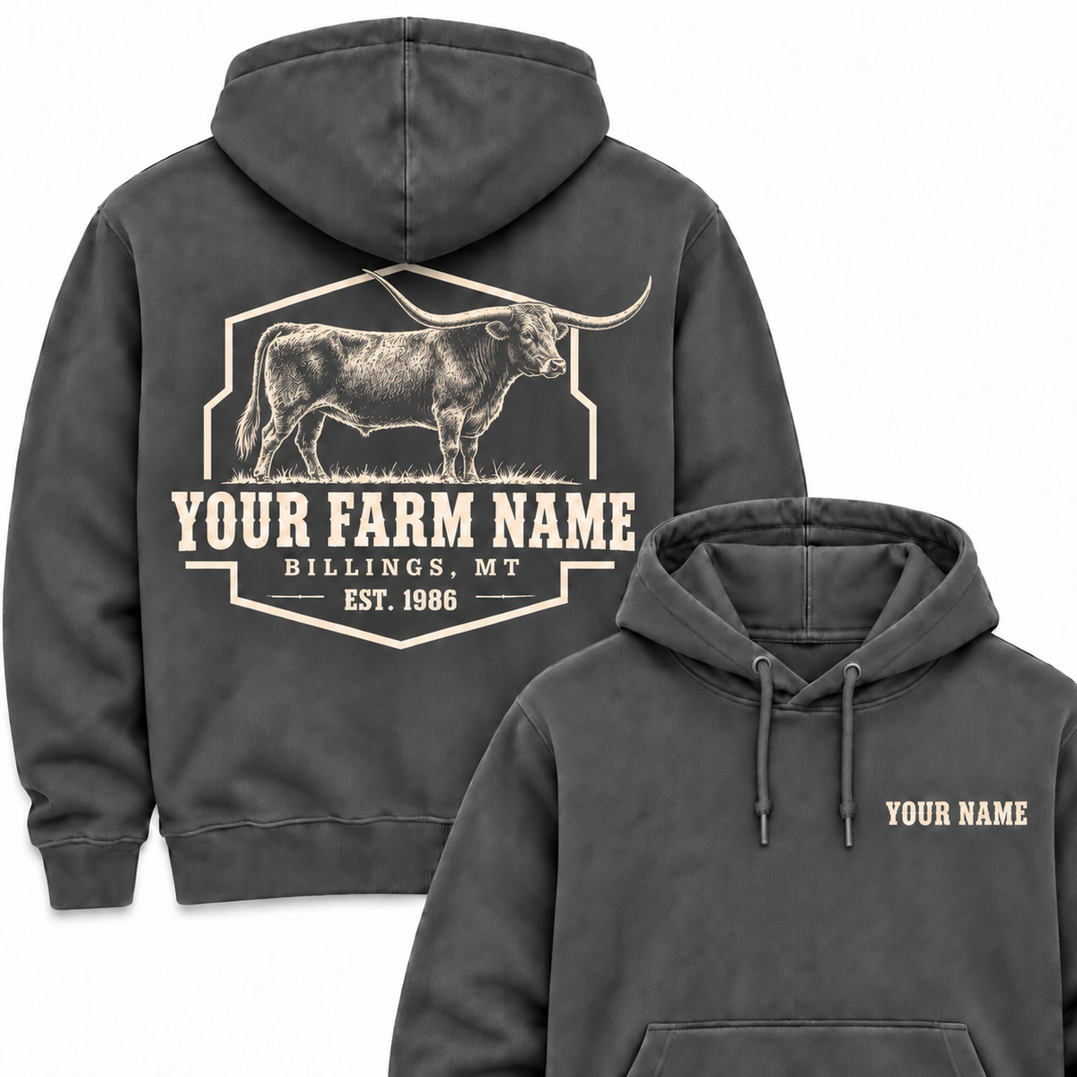Personalized Name And Farm Name Texas Longhorn Farm Hoodie