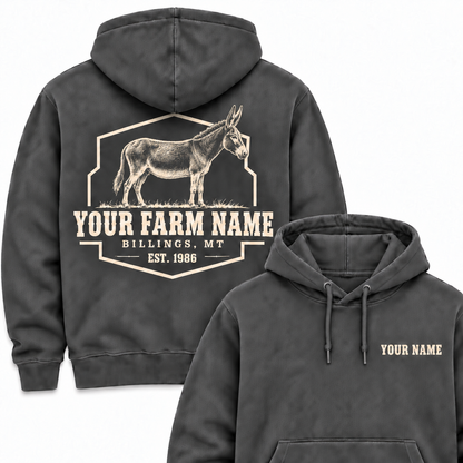 Personalized Name And Farm Name Donkey Farm Hoodie