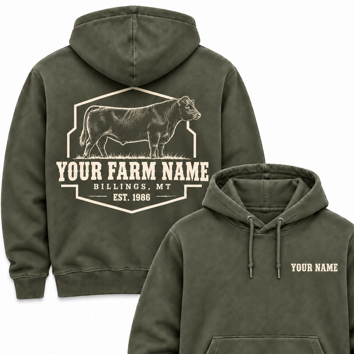 Personalized Name And Farm Name Black Angus Farm Hoodie
