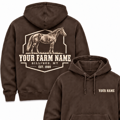 Personalized Name And Farm Name Horse Farm Hoodie