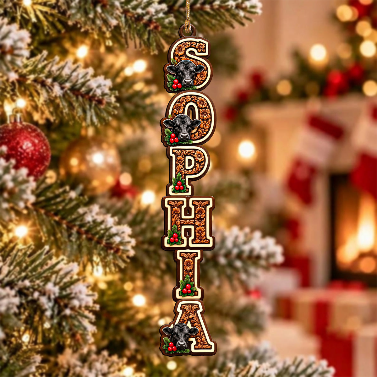 Personalized Name Black Angus Family Wooden Ornament - Name Ornament