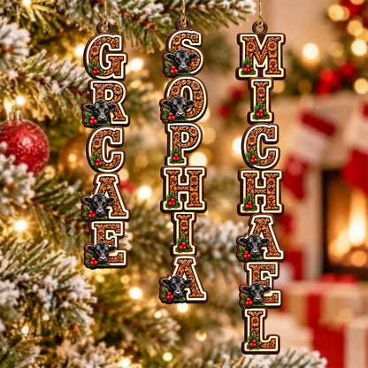 Personalized Name Black Angus Family Wooden Ornament - Name Ornament