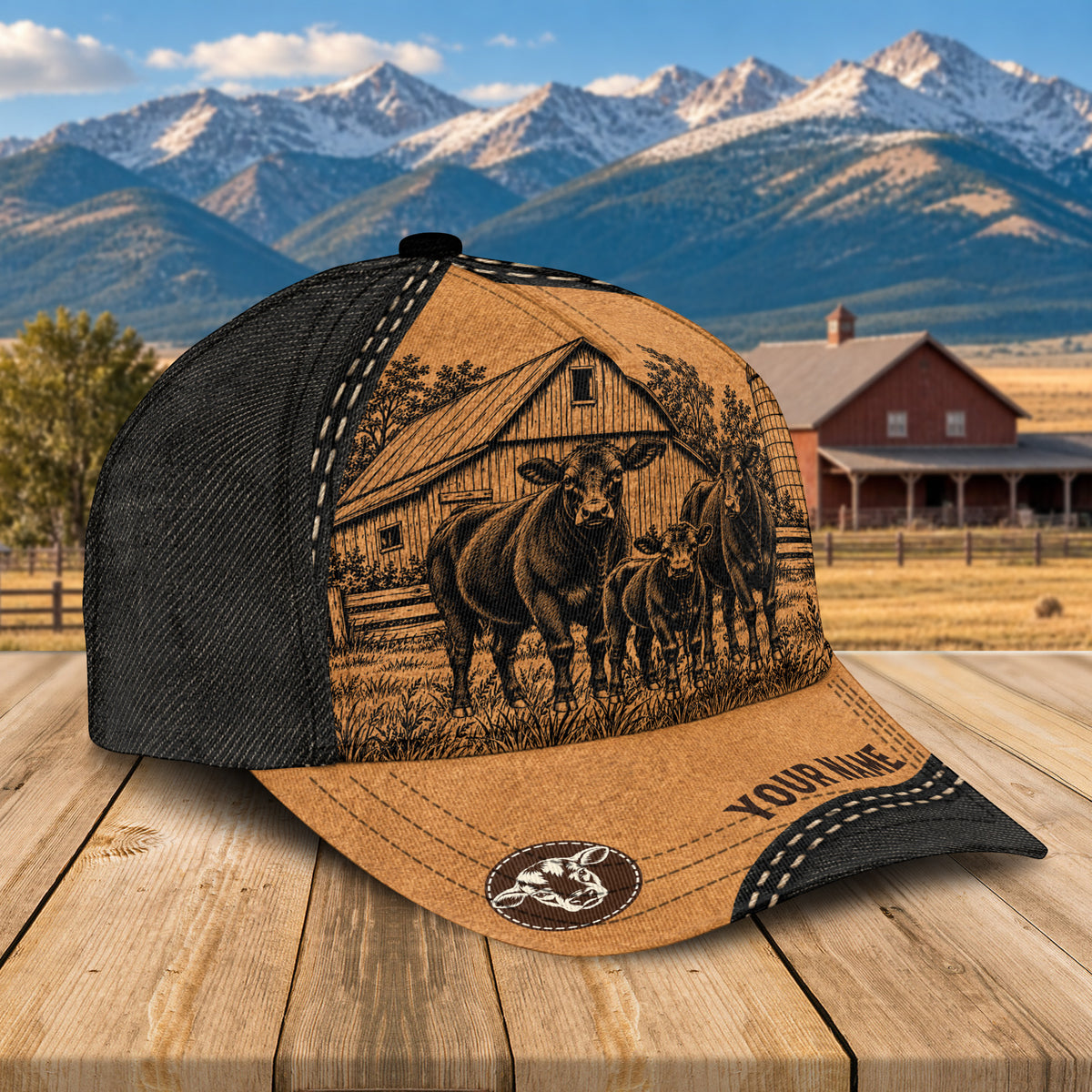 Personalized Name Black Angus Pencil Drawing Effect 3D Classic Cap