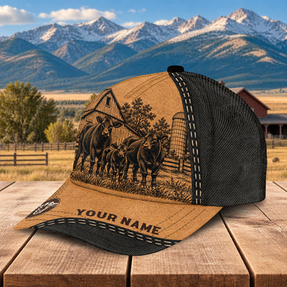 Personalized Name Black Angus Pencil Drawing Effect 3D Classic Cap