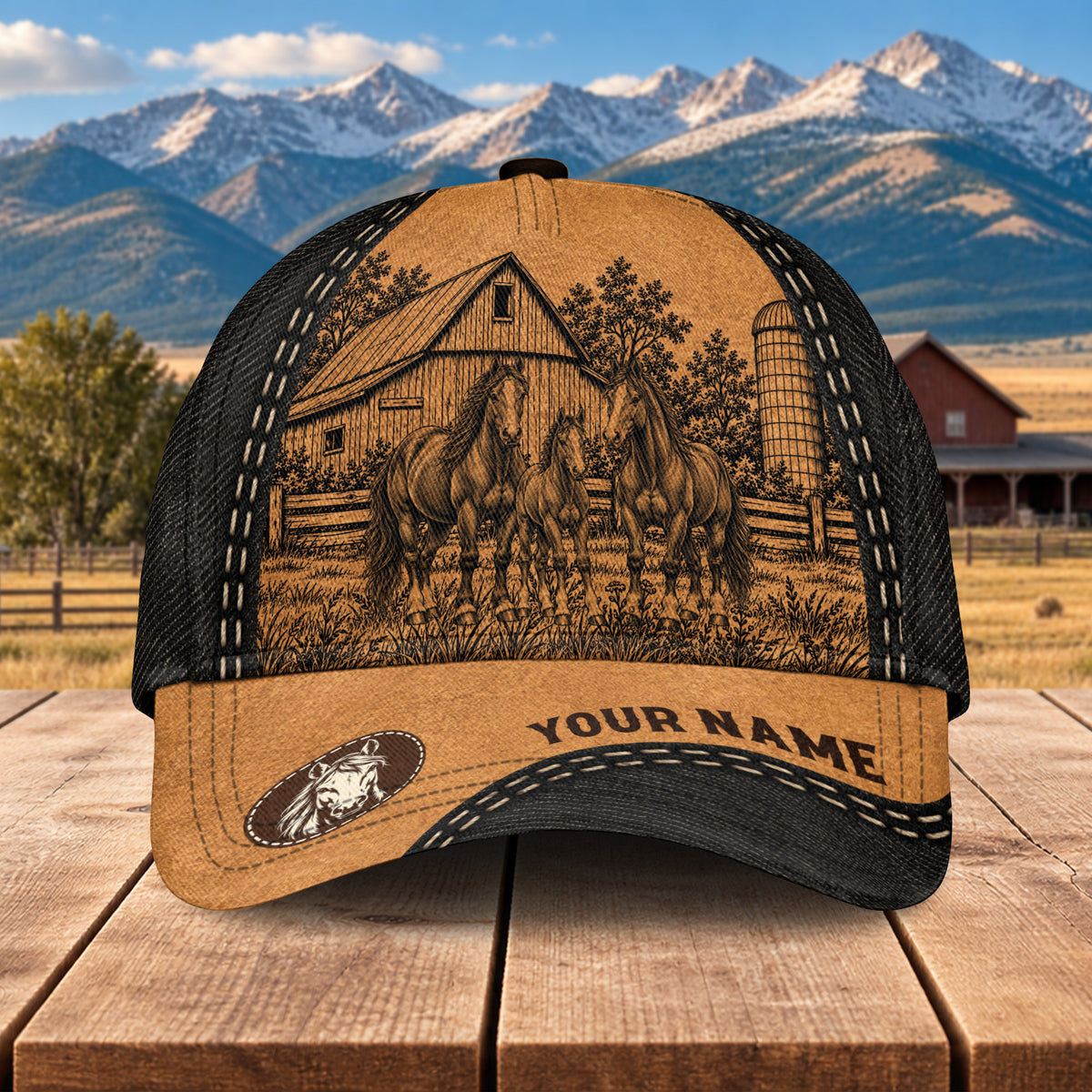 Personalized Name Horse Pencil Drawing Effect 3D Classic Cap
