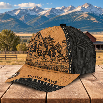 Personalized Name Holstein Pencil Drawing Effect 3D Classic Cap
