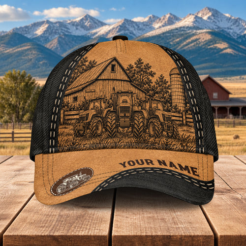 Personalized Name Tractor Pencil Drawing Effect 3D Classic Cap