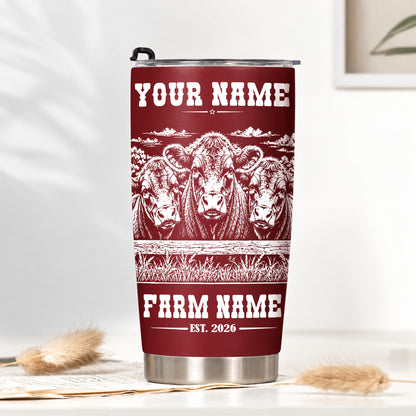 Personalized Name and Farm Name Black Angus Line Art Multicolor Tumbler Cup