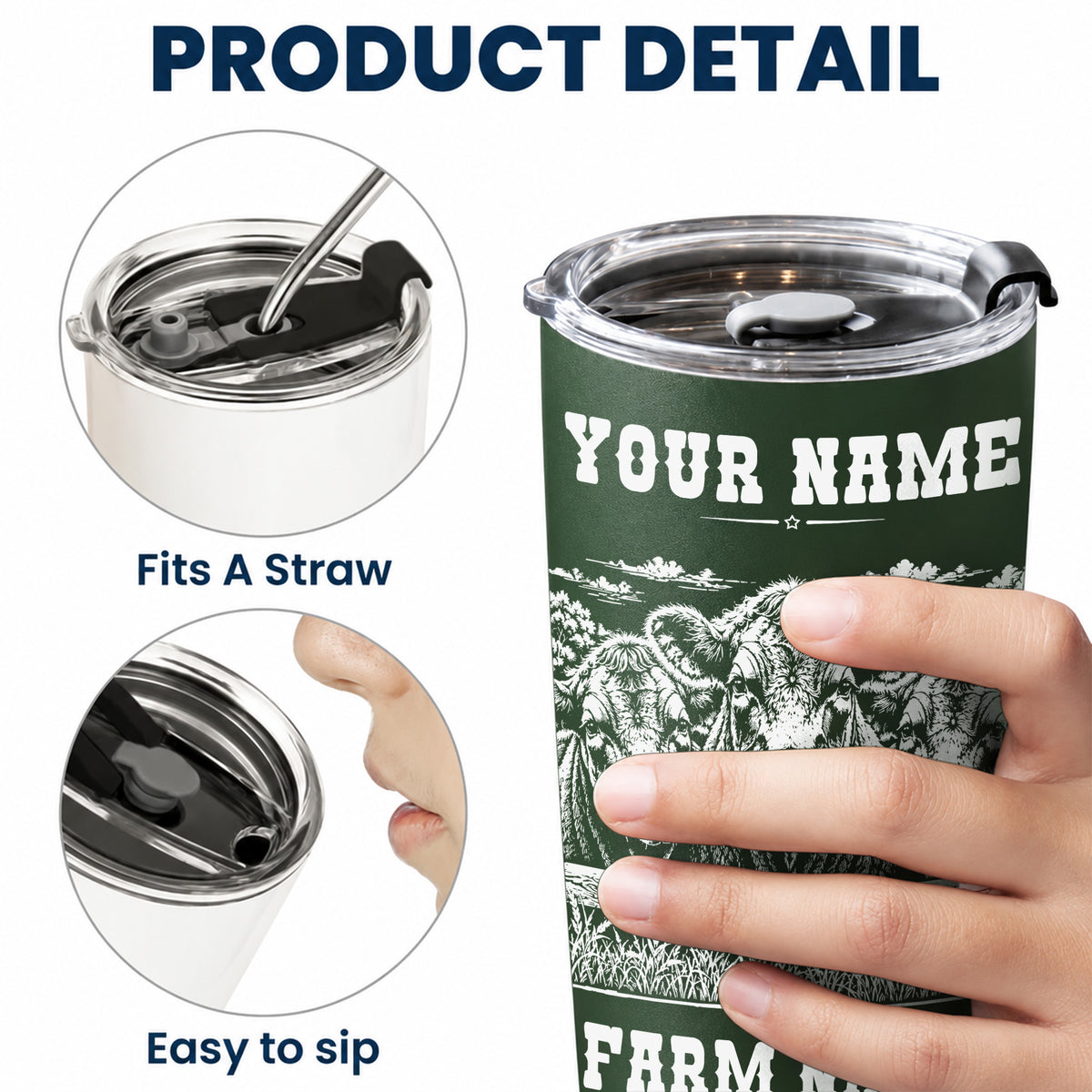 Personalized Name and Farm Name Black Angus Line Art Multicolor Tumbler Cup