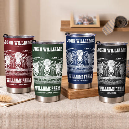 Personalized Name and Farm Name Hereford Line Art Multicolor Tumbler Cup