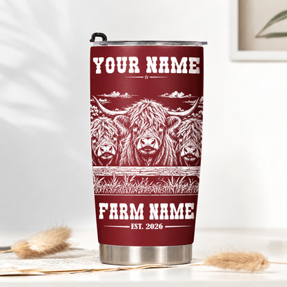 Personalized Name and Farm Name Highland Line Art Multicolor Tumbler Cup