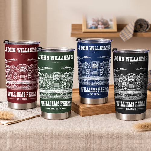 Personalized Name and Farm Name Tractor Line Art Multicolor Tumbler Cup
