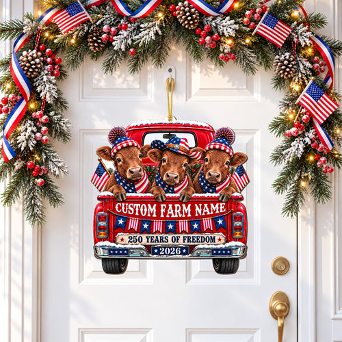 Personalized Farm Name Red Angus Farm America 250th Anniversary Wood Sign