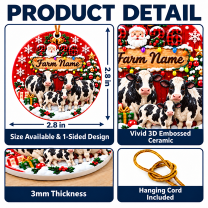 Personalized Farm Name Holstein Gift For Farmers - Circle Ceramic Ornament