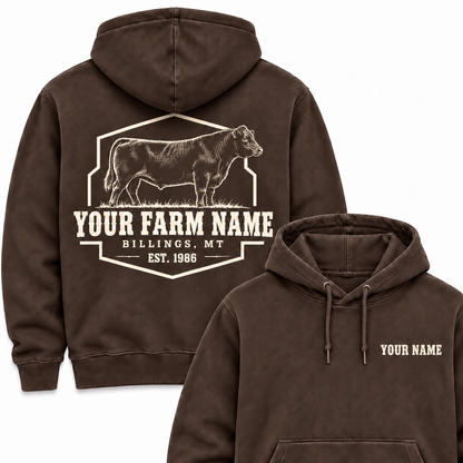 Personalized Name And Farm Name Black Angus Farm Hoodie