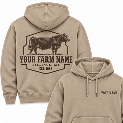 Personalized Name And Farm Name Black Angus Farm Hoodie