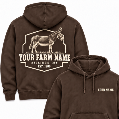 Personalized Name And Farm Name Donkey Farm Hoodie