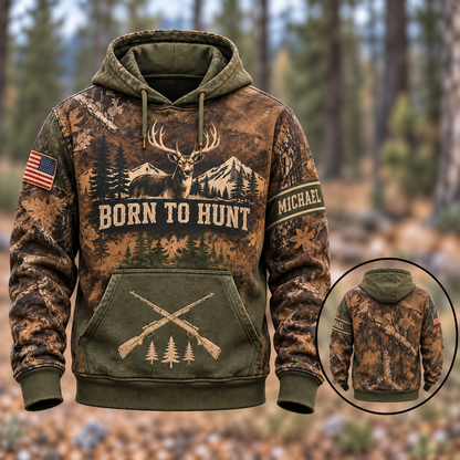 Personalized Name Deer Hunting Camouflage Forest Pattern 3D Over Printed Hoodie