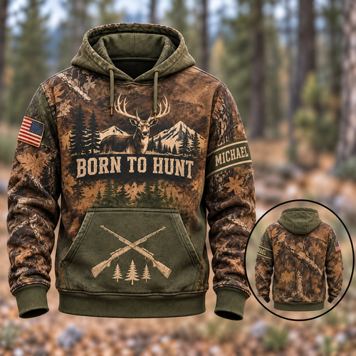 Personalized Name Deer Hunting Camouflage Forest Pattern 3D Over Printed Hoodie