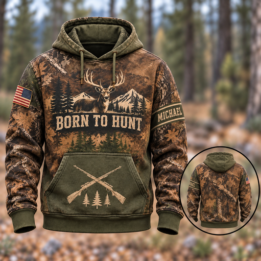 Personalized Name Deer Hunting Camouflage Forest Pattern 3D Over Printed Hoodie
