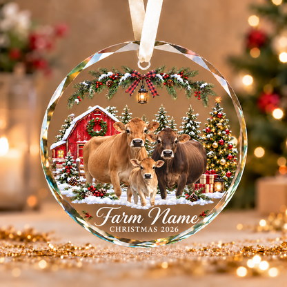 Personalized Farm Name Jersey Merry Christmas Glass Ornament
