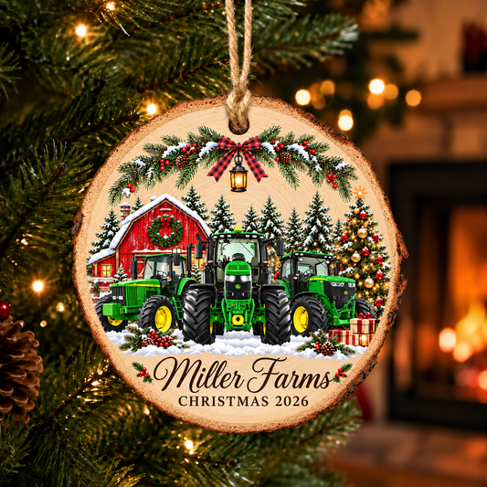 Personalized Farm Name Tractor Merry Christmas Wood Slice Ornament 2026