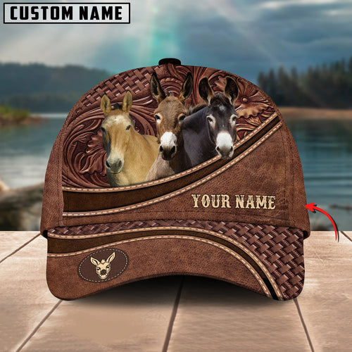 Personalized Name Mule Carving Leather Pattern 3D Classic Cap