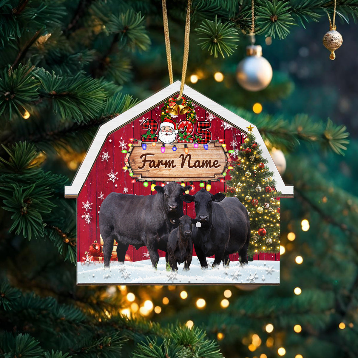 Personalized Angus Farm Cattle Merry Christmas Arcylic Ornament