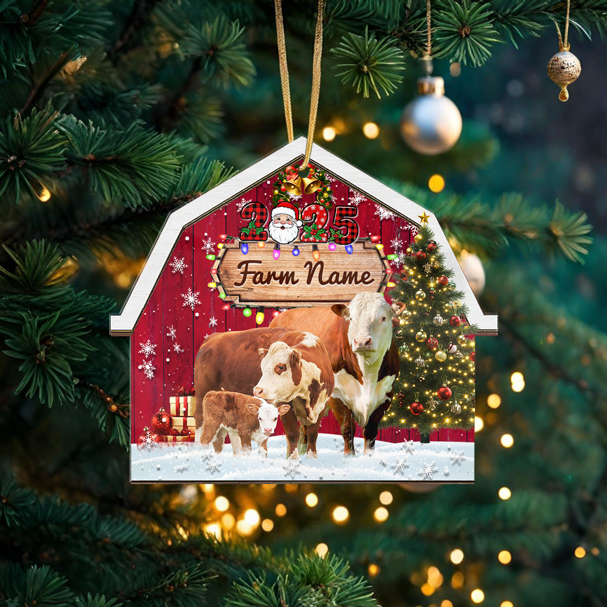 Personalized Hereford Cattle Farm Cattle Merry Christmas 2026 Arcylic Ornament