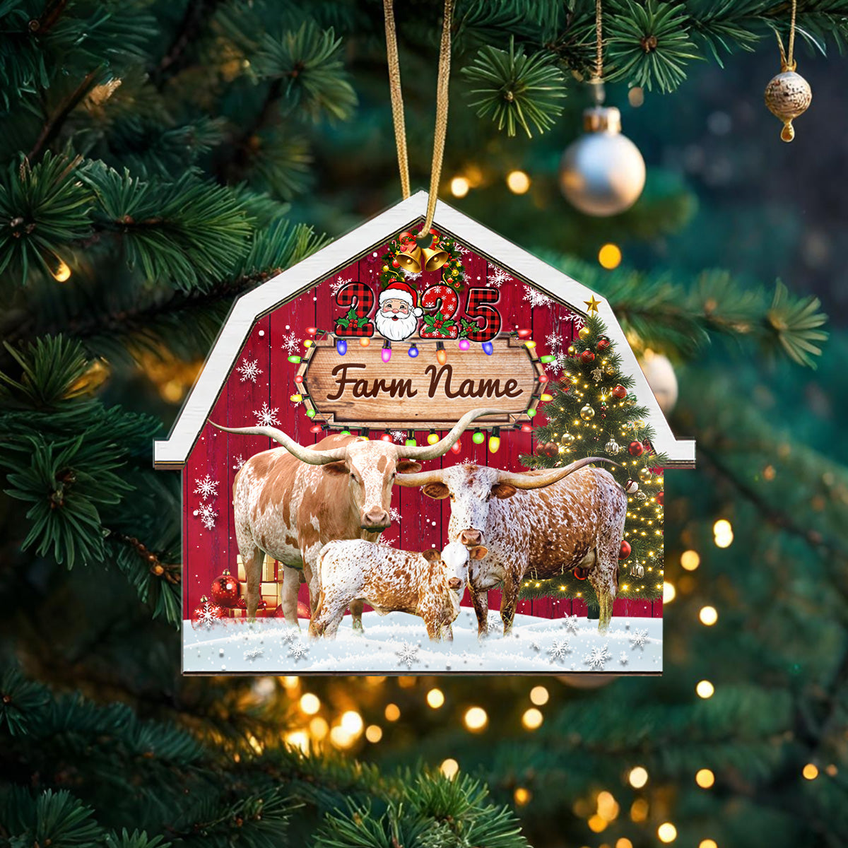 Personalized Texas Longhorn Farm Cattle Merry Christmas 2026 Arcylic Ornament