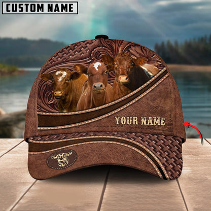 Personalized Name Shorthorn Carving Leather Pattern 3D Classic Cap
