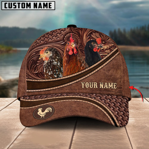 Personalized Name Chicken Brown Carving Leather Pattern 3D Classic Cap