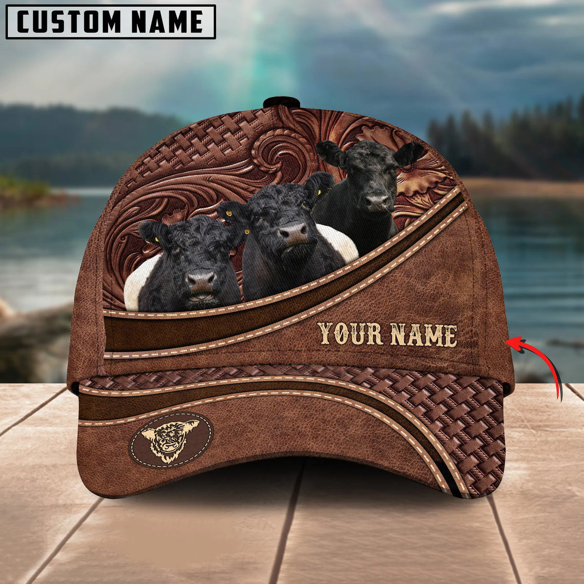 Personalized Name Belted Galloway Brown Carving Leather Pattern 3D Classic Cap