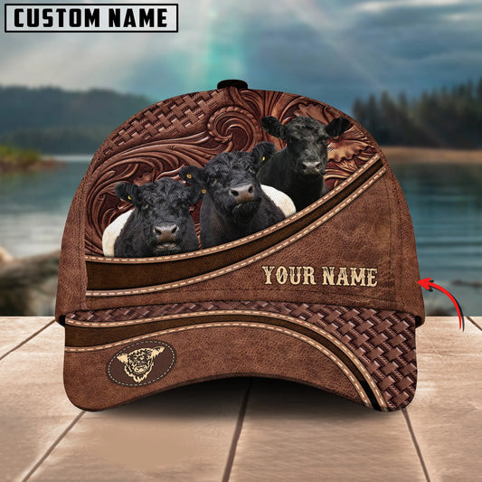 Personalized Name Belted Galloway Brown Carving Leather Pattern 3D Classic Cap