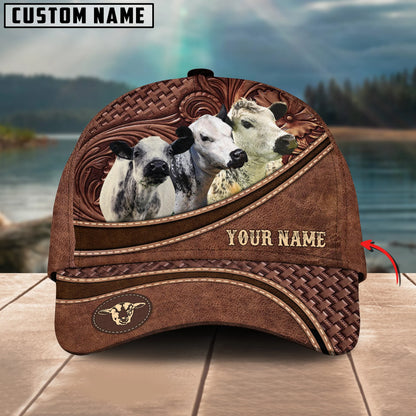 Personalized Name Speckle Park Brown Carving Leather Pattern 3D Classic Cap