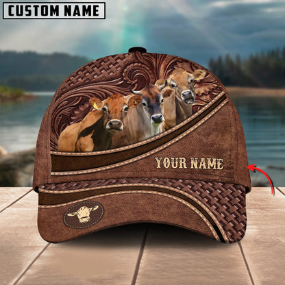 Personalized Name Jersey Brown Carving Leather Pattern 3D Classic Cap