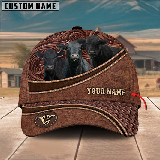 Personalized Black Angus Leather Pattern Classic Cap