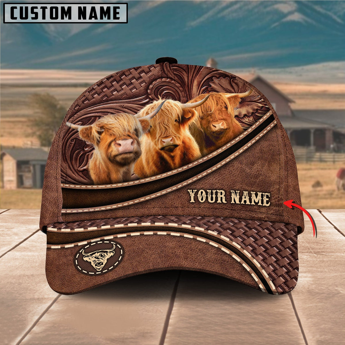 Personalized Highland Cattle Leather Pattern Classic Cap