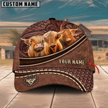 Personalized Highland Cattle Leather Pattern Classic Cap