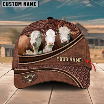 Personalized Hereford Cattle Carving Leather Pattern Classic Cap